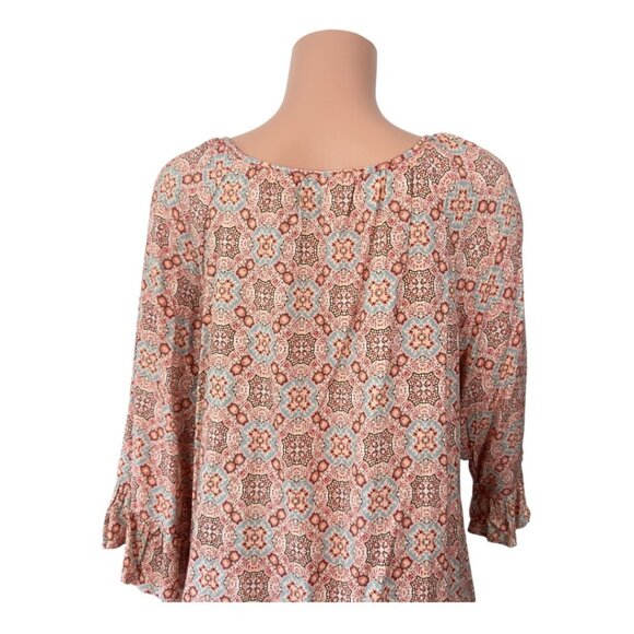 WESTPORT 1962 Women SZ XL Boho Floral Print Blouse With Ruffle Hem & 3/4 Sleeves - Picture 9 of 14